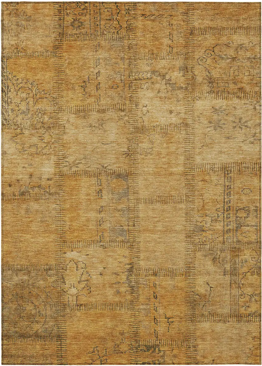 Peach Gray And Charcoal Patchwork Washable Indoor Outdoor Area Rug Photo 2