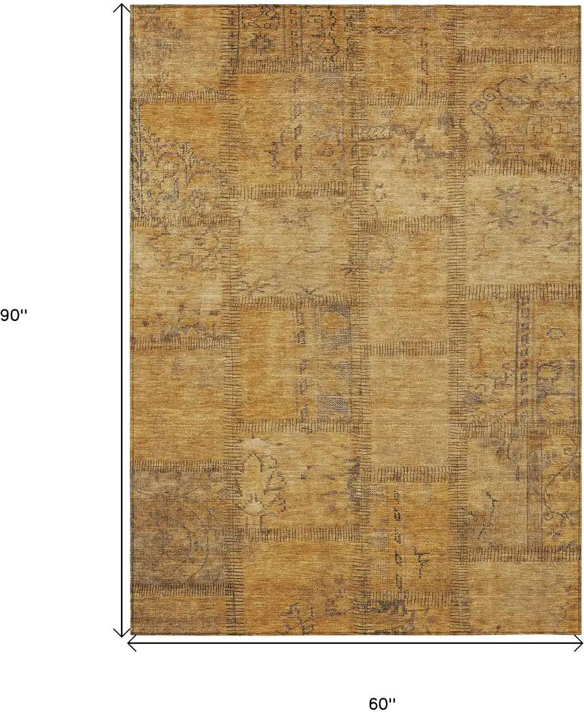 Peach Gray And Charcoal Patchwork Washable Indoor Outdoor Area Rug Photo 3