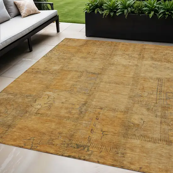 Peach Gray And Charcoal Patchwork Washable Indoor Outdoor Area Rug Photo 1