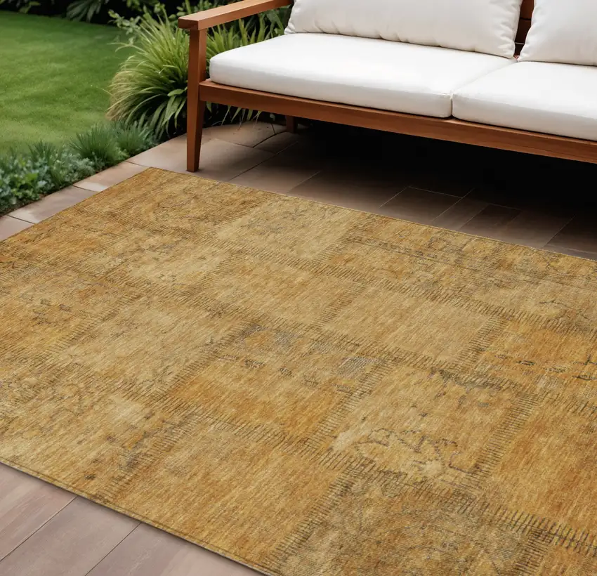 Peach Gray And Charcoal Patchwork Washable Indoor Outdoor Area Rug Photo 1