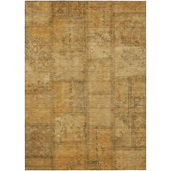 Peach Gray And Charcoal Patchwork Washable Indoor Outdoor Area Rug Photo 2