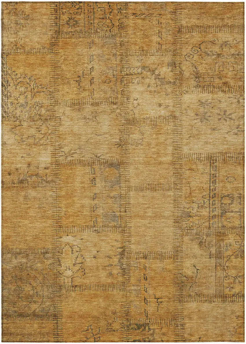 Peach Gray And Charcoal Patchwork Washable Indoor Outdoor Area Rug Photo 2