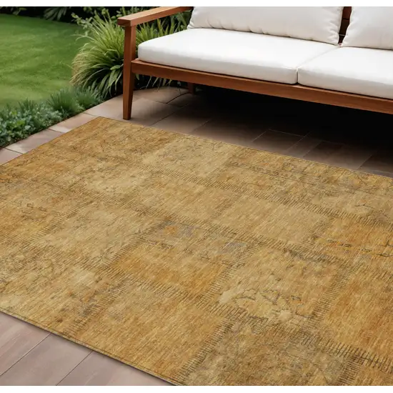 Peach Gray And Charcoal Patchwork Washable Indoor Outdoor Area Rug Photo 1