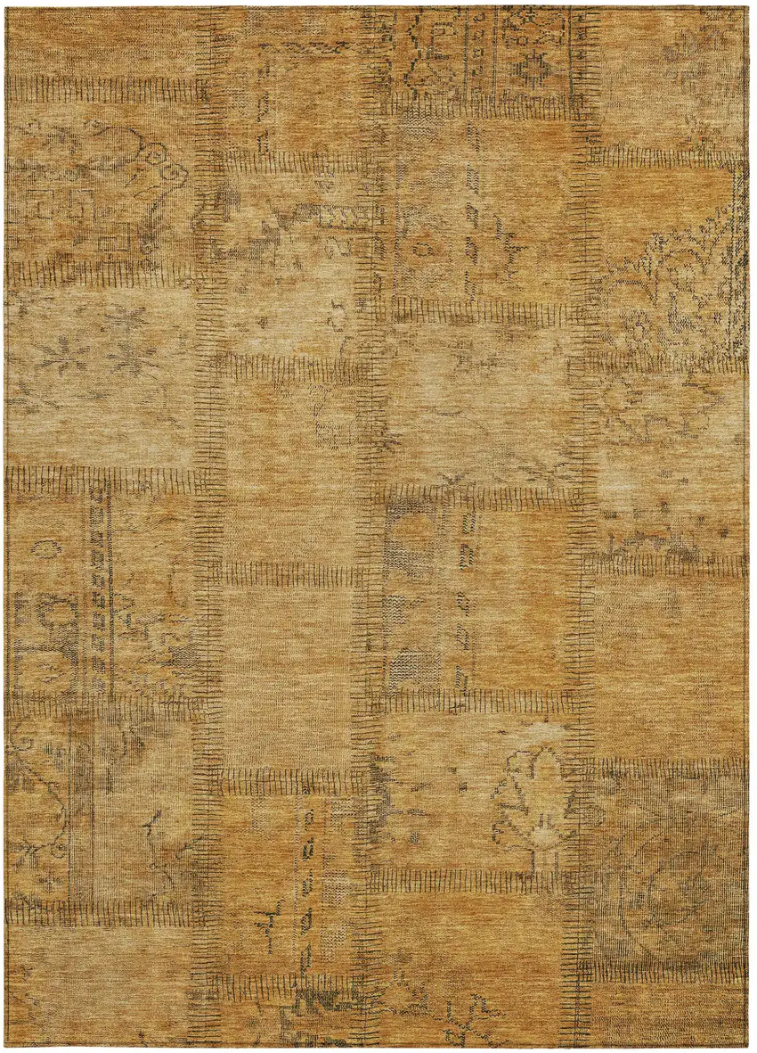 Peach Gray And Charcoal Patchwork Washable Indoor Outdoor Area Rug Photo 6