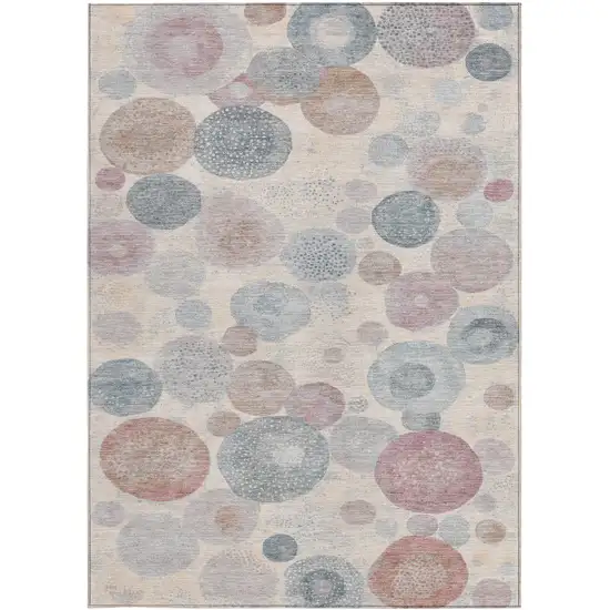 Peach Gray And Denim Blue Geometric Washable Indoor Outdoor Area Rug Photo 3