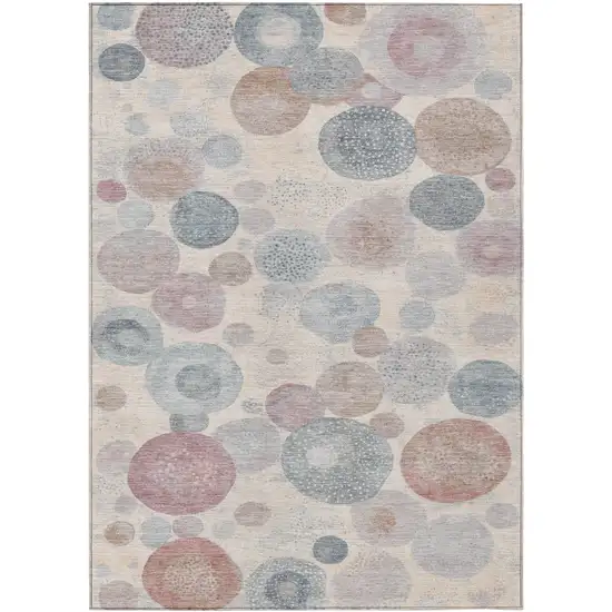 Peach Gray And Denim Blue Geometric Washable Indoor Outdoor Area Rug Photo 1