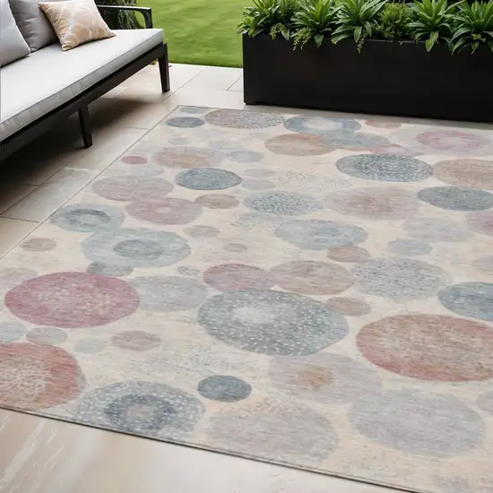 Peach Gray And Denim Blue Geometric Washable Indoor Outdoor Area Rug Photo 2