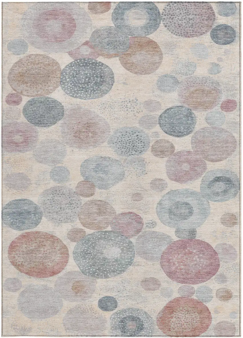 Peach Gray And Denim Blue Geometric Washable Indoor Outdoor Area Rug Photo 4