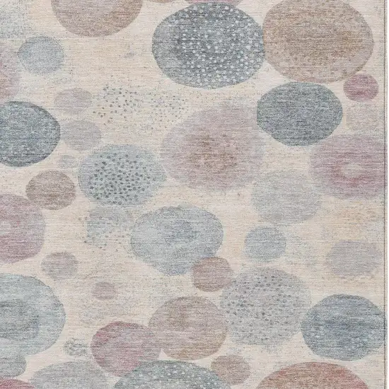 Peach Gray And Denim Blue Geometric Washable Indoor Outdoor Area Rug Photo 3