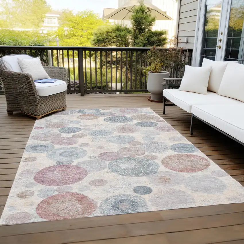 Peach Gray And Denim Blue Geometric Washable Indoor Outdoor Area Rug Photo 8