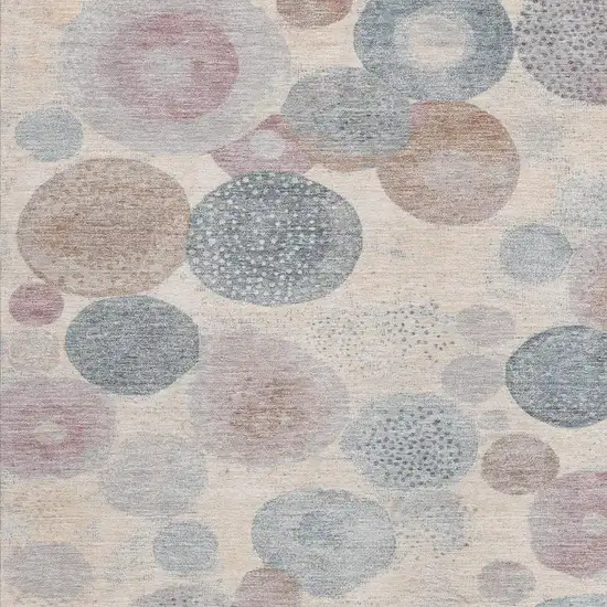 Peach Gray And Denim Blue Geometric Washable Indoor Outdoor Area Rug Photo 3