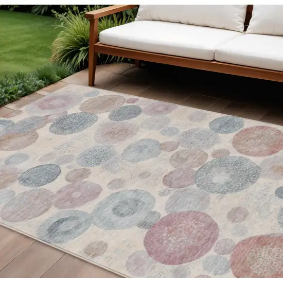 Peach Gray And Denim Blue Geometric Washable Indoor Outdoor Area Rug Photo 2
