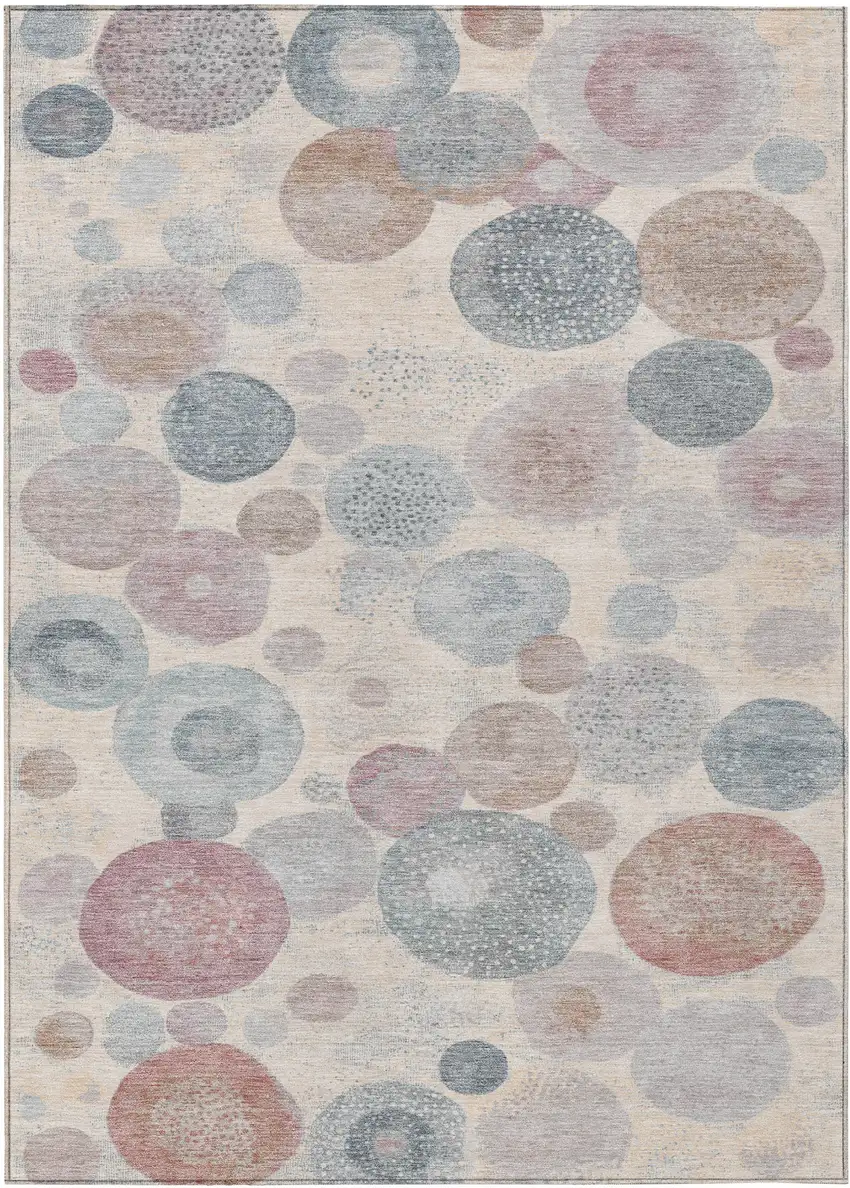 Peach Gray And Denim Blue Geometric Washable Indoor Outdoor Area Rug Photo 8