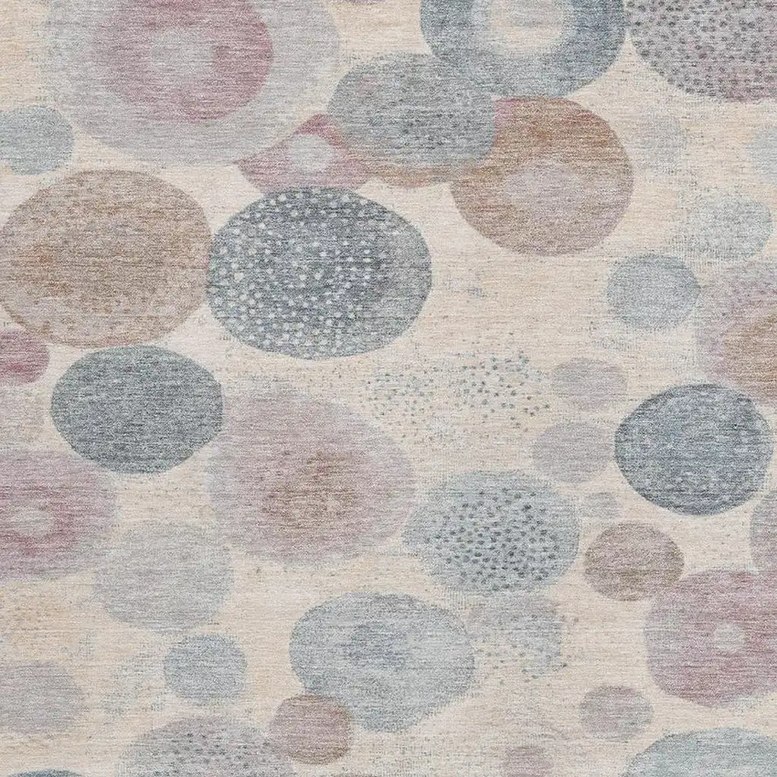 Peach Gray And Denim Blue Geometric Washable Indoor Outdoor Area Rug Photo 3