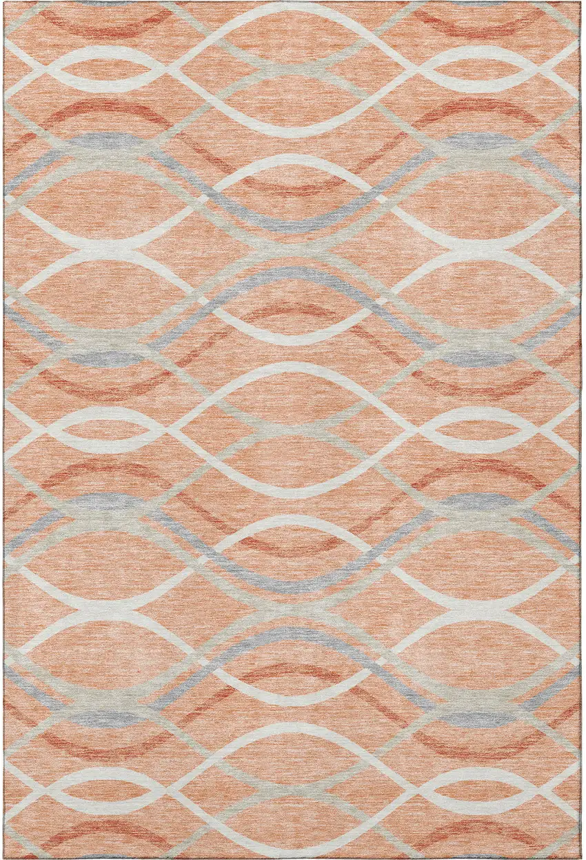 Peach Gray And Ivory Abstract Washable Area Rug With UV Protection Photo 4