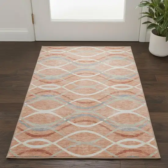 Peach Gray And Ivory Abstract Washable Area Rug With UV Protection Photo 2
