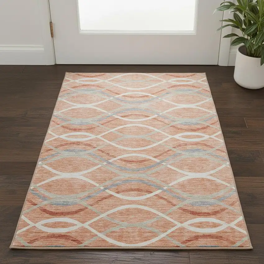 Peach Gray And Ivory Abstract Washable Area Rug With UV Protection Photo 2