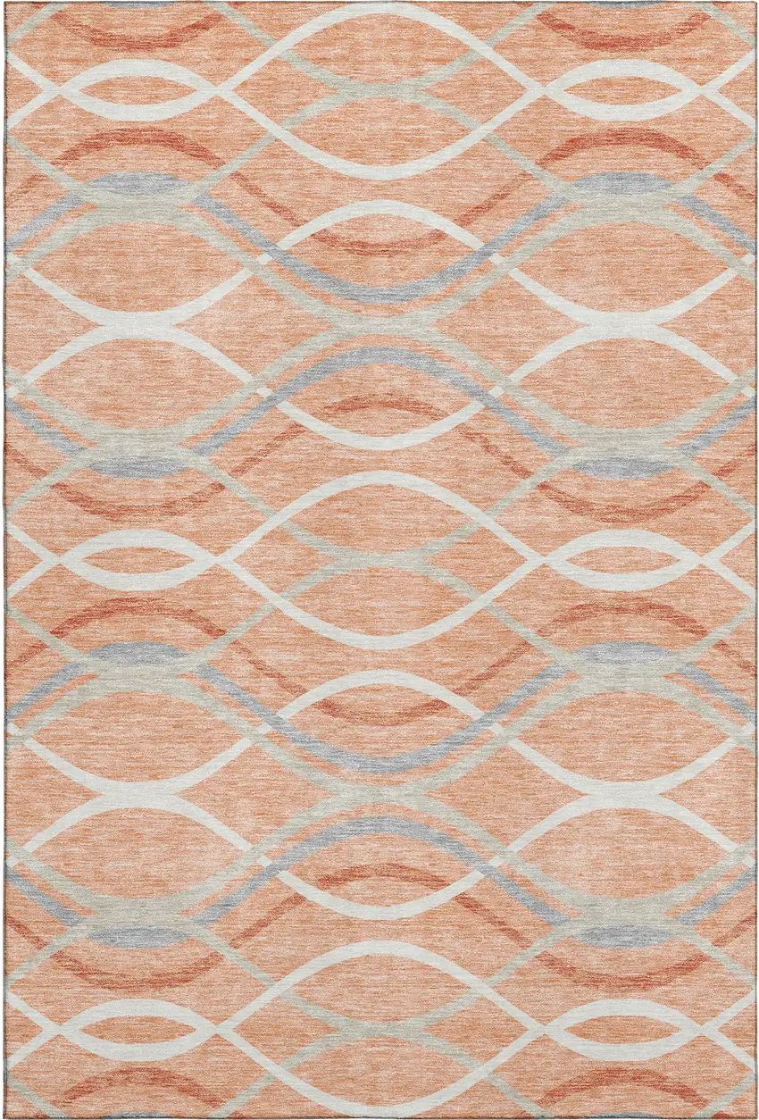 Peach Gray And Ivory Abstract Washable Area Rug With UV Protection Photo 1