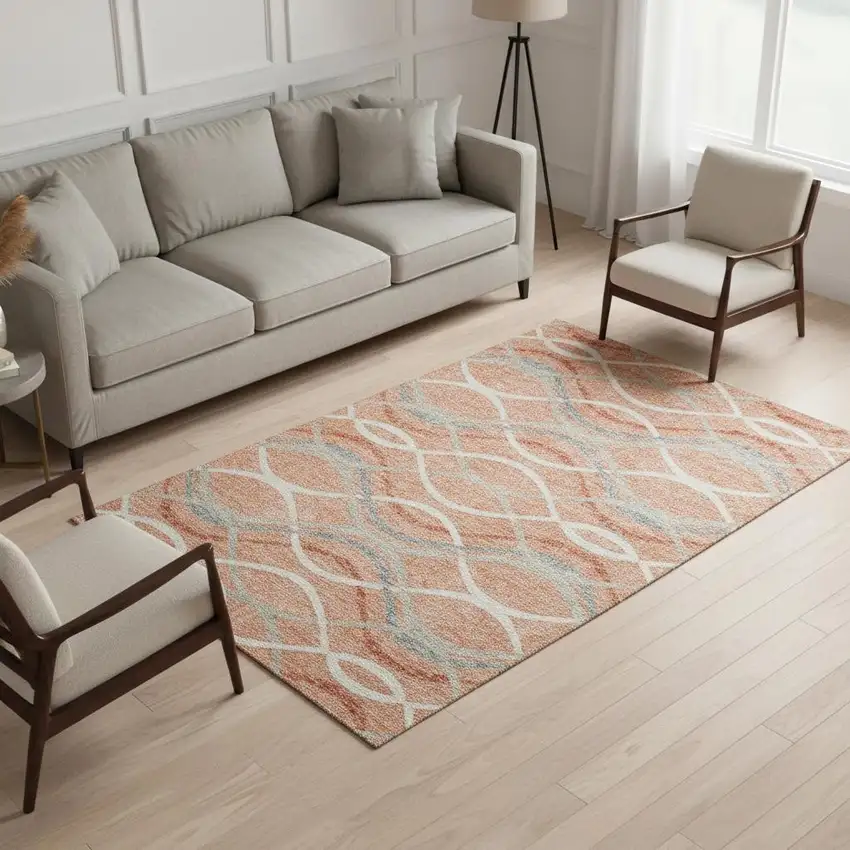 Peach Gray And Ivory Abstract Washable Area Rug With UV Protection Photo 2