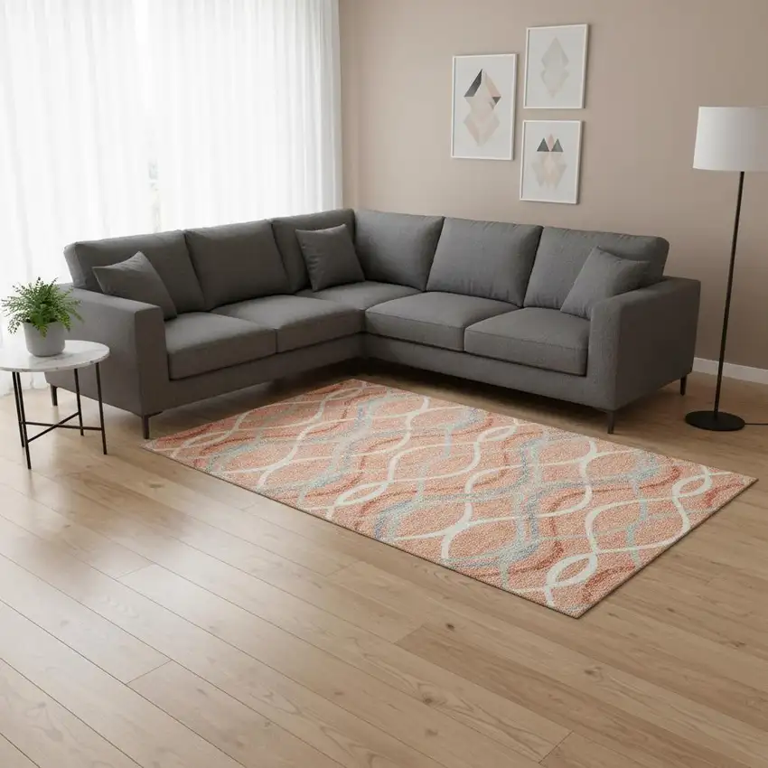 Peach Gray And Ivory Abstract Washable Area Rug With UV Protection Photo 2