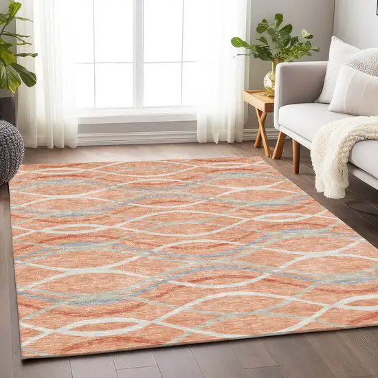 Peach Gray And Ivory Abstract Washable Area Rug With UV Protection Photo 5