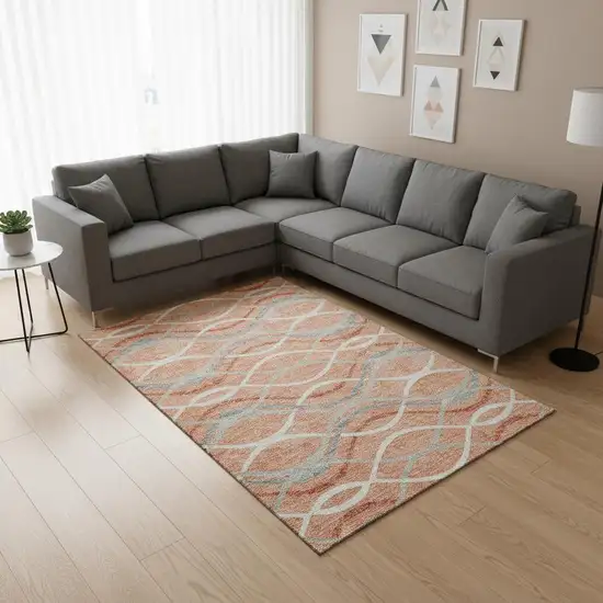 Peach Gray And Ivory Abstract Washable Area Rug With UV Protection Photo 2