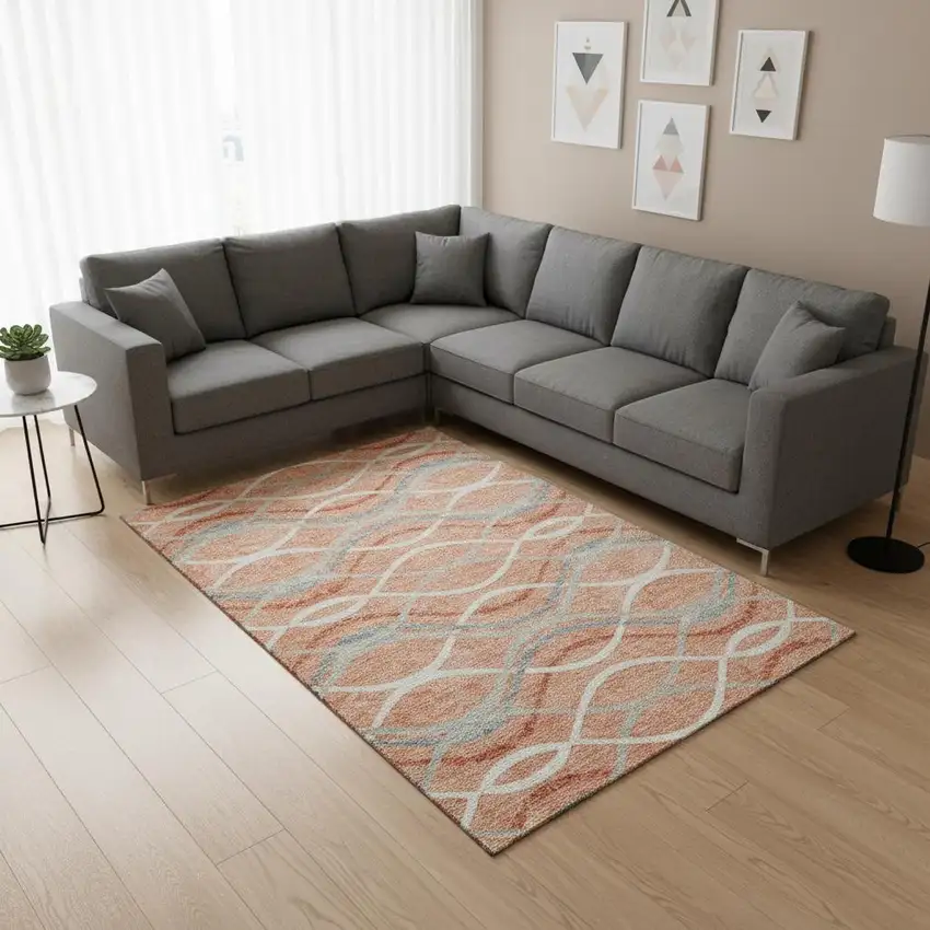 Peach Gray And Ivory Abstract Washable Area Rug With UV Protection Photo 2