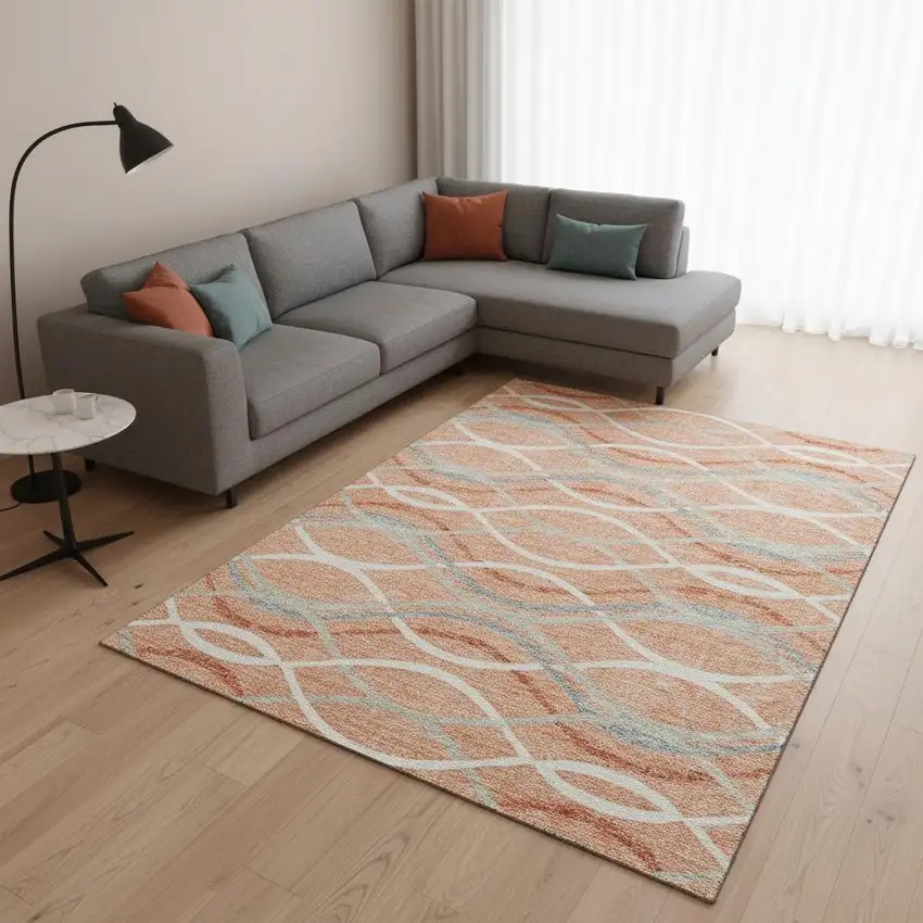 Peach Gray And Ivory Abstract Washable Area Rug With UV Protection Photo 2