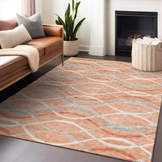 Peach Gray And Ivory Abstract Washable Area Rug With UV Protection Photo 6