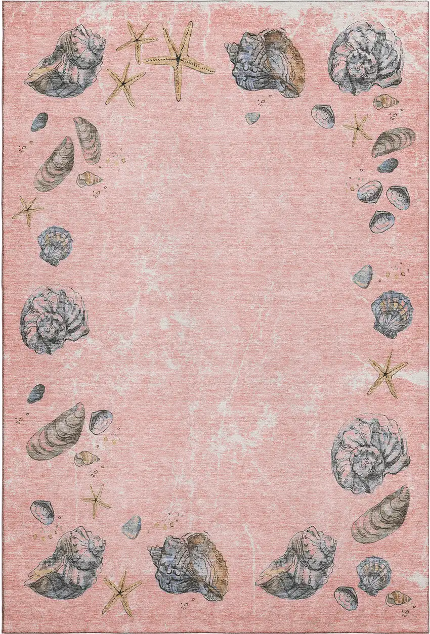 Peach Gray And Ivory Geometric Washable Area Rug With UV Protection Photo 1