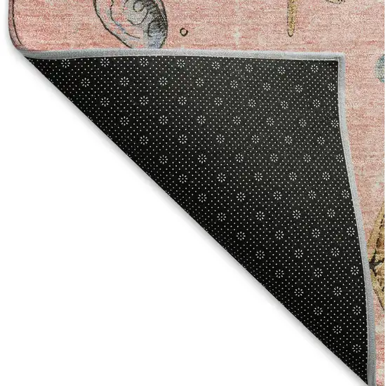 Peach Gray And Ivory Geometric Washable Area Rug With UV Protection Photo 7