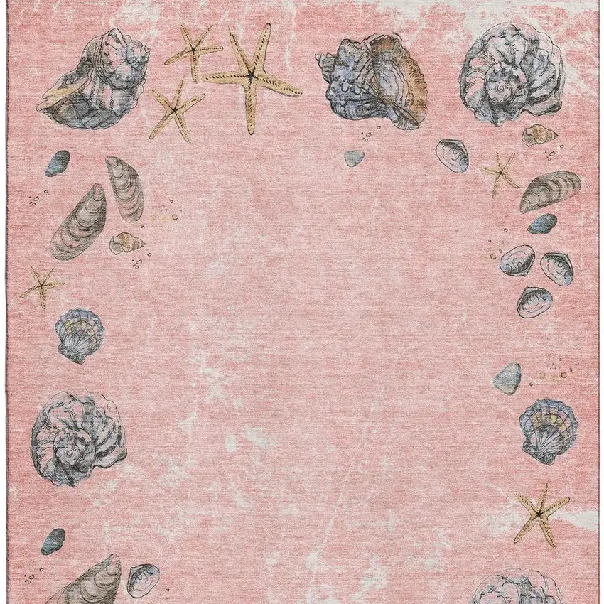 Peach Gray And Ivory Geometric Washable Area Rug With UV Protection Photo 4