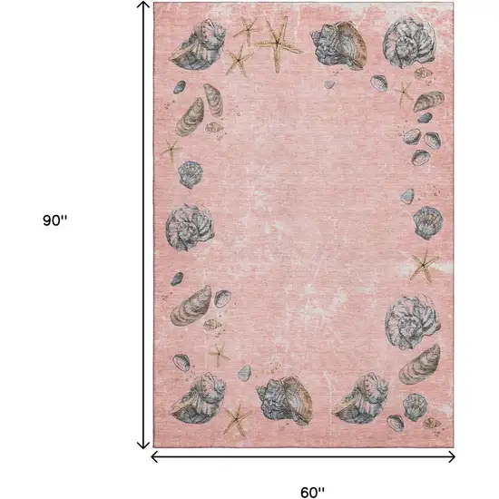 Peach Gray And Ivory Geometric Washable Area Rug With UV Protection Photo 3