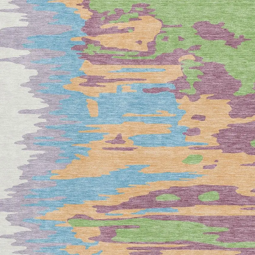 Peach Green And Blue Abstract Washable Area Rug With UV Protection Photo 2