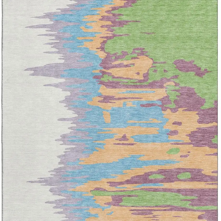 Peach Green And Blue Abstract Washable Area Rug With UV Protection Photo 3