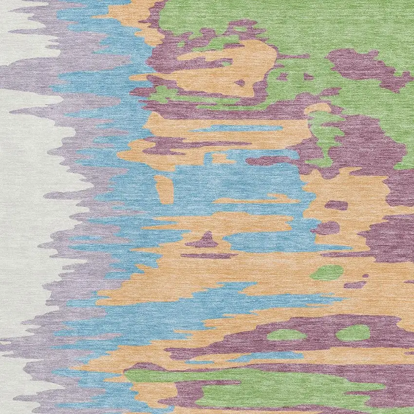Peach Green And Blue Abstract Washable Area Rug With UV Protection Photo 2