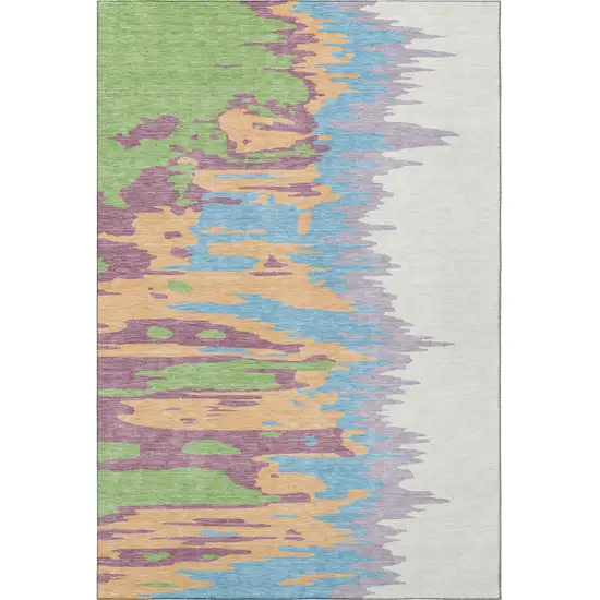 Peach Green And Blue Abstract Washable Area Rug With UV Protection Photo 3