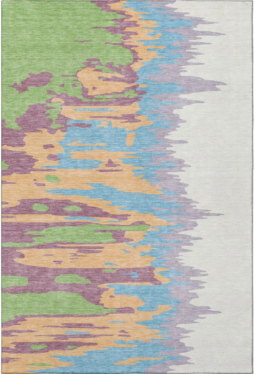 Peach Green And Blue Abstract Washable Area Rug With UV Protection Photo 3
