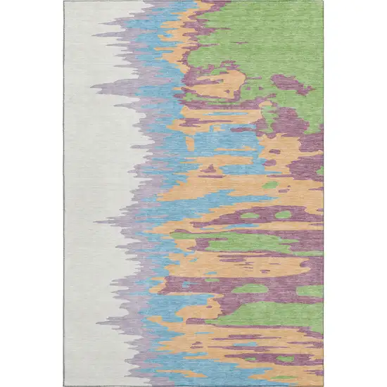 Peach Green And Blue Abstract Washable Area Rug With UV Protection Photo 1
