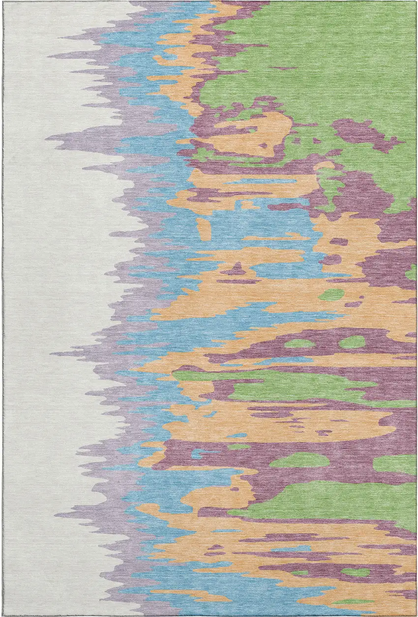 Peach Green And Blue Abstract Washable Area Rug With UV Protection Photo 1