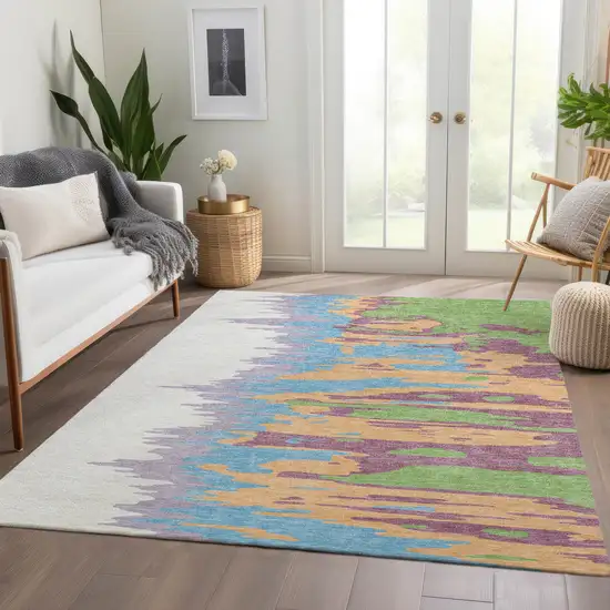 Peach Green And Blue Abstract Washable Area Rug With UV Protection Photo 5