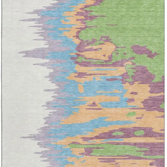 Peach Green And Blue Abstract Washable Area Rug With UV Protection Photo 3