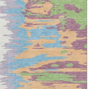 Photo of Peach Green And Blue Abstract Washable Area Rug With UV Protection