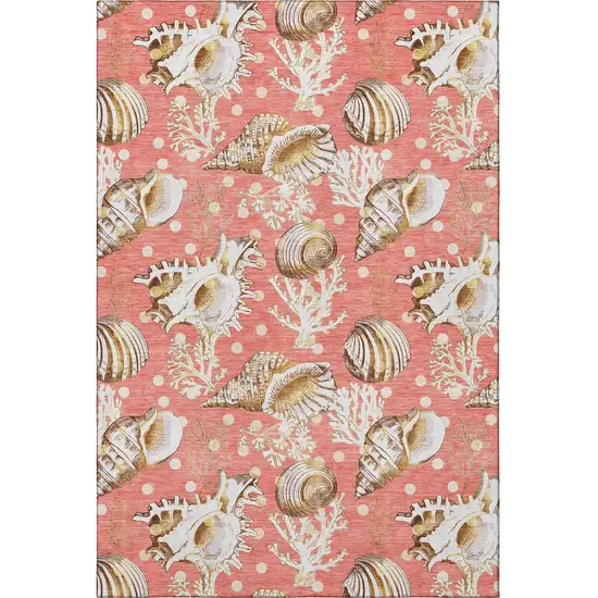 Peach Ivory And Beige Geometric Washable Area Rug With UV Protection Photo 4