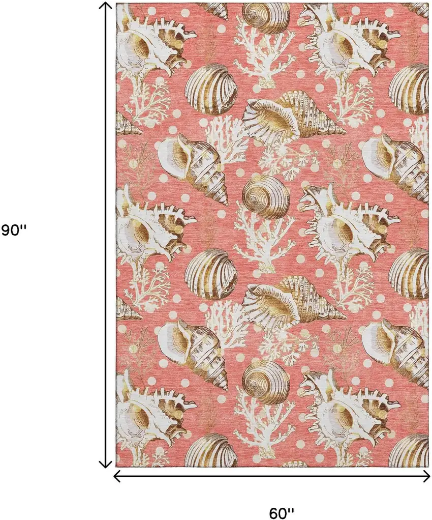 Peach Ivory And Beige Geometric Washable Area Rug With UV Protection Photo 3