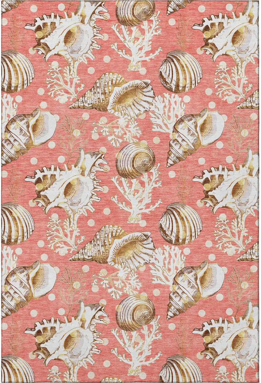 Peach Ivory And Beige Geometric Washable Area Rug With UV Protection Photo 4