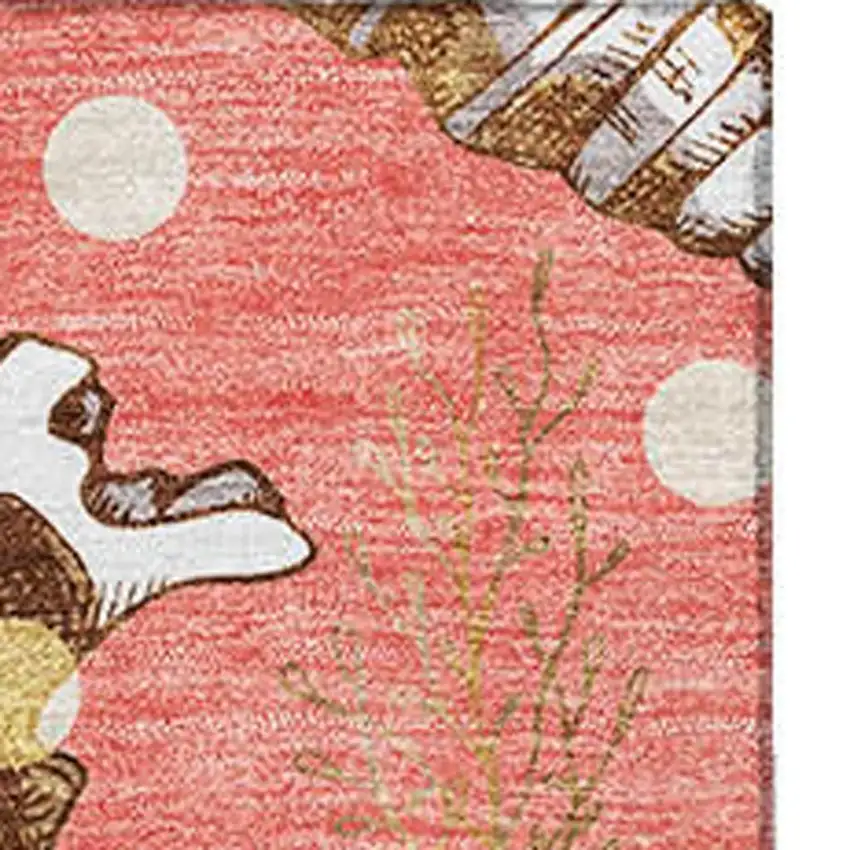 Peach Ivory And Beige Geometric Washable Area Rug With UV Protection Photo 3