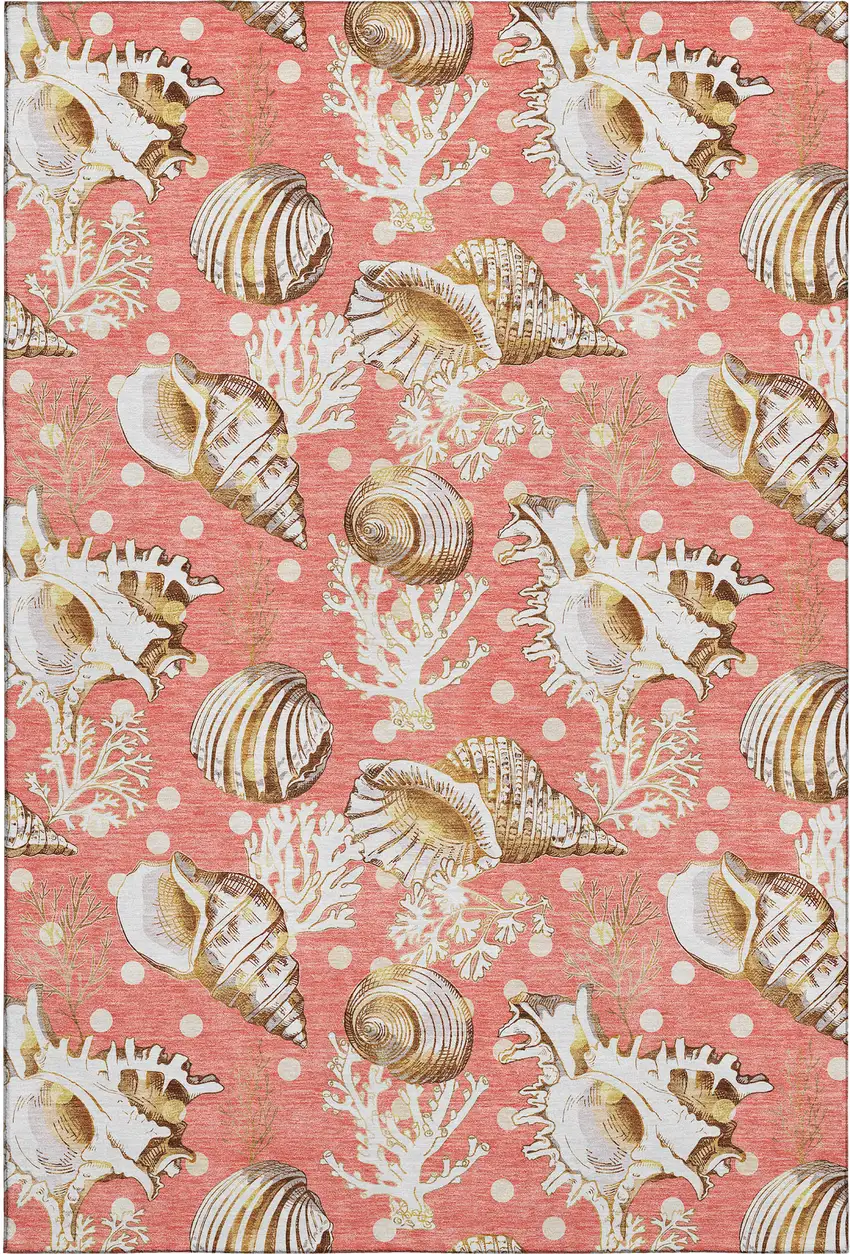 Peach Ivory And Beige Geometric Washable Area Rug With UV Protection Photo 1