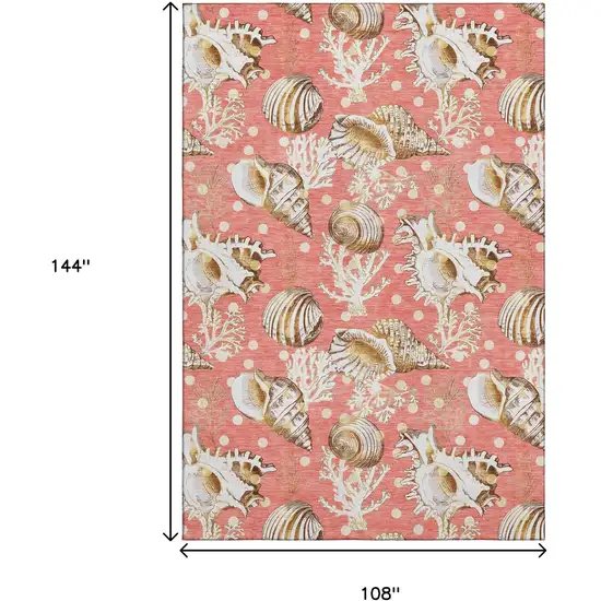 Peach Ivory And Beige Geometric Washable Area Rug With UV Protection Photo 3