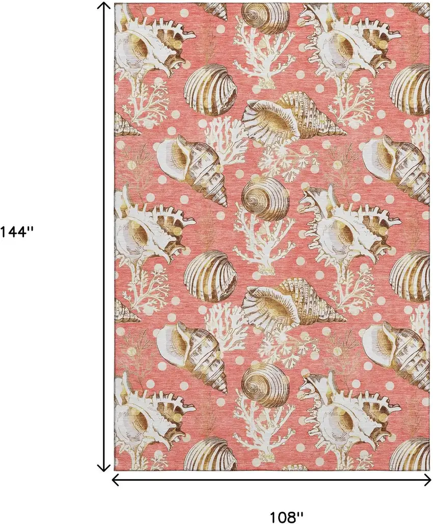 Peach Ivory And Beige Geometric Washable Area Rug With UV Protection Photo 3